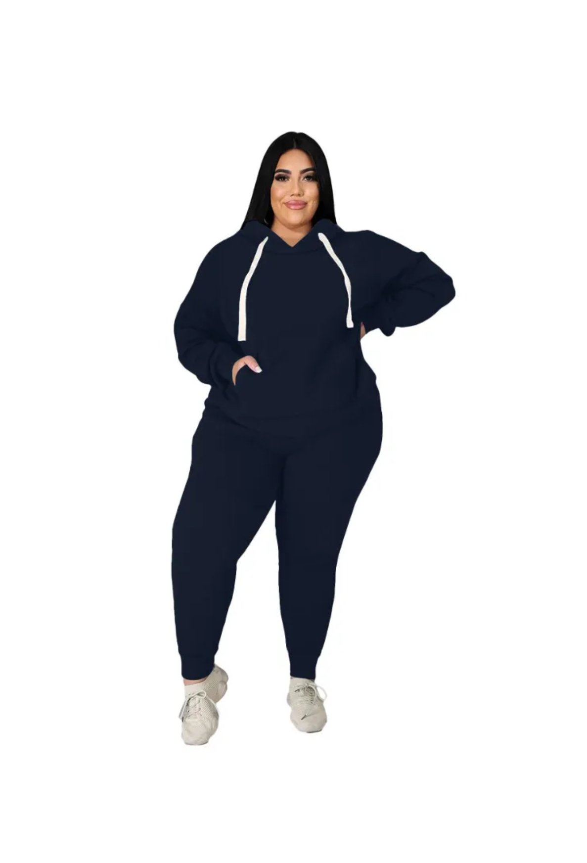 Plus Size Long Sleeve Hoodie with Sweat Pants - 2-Piece Set