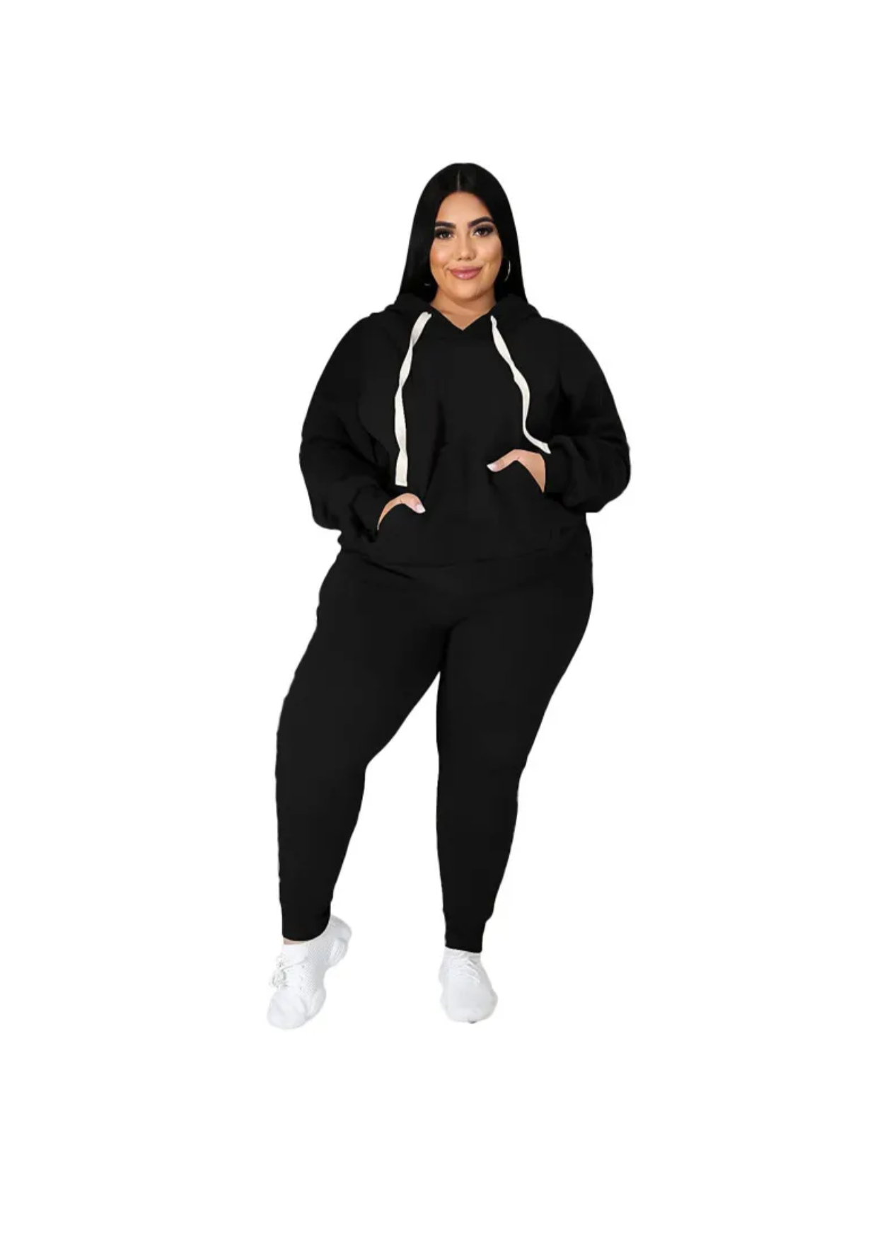 Plus Size Long Sleeve Hoodie with Sweat Pants - 2-Piece Set