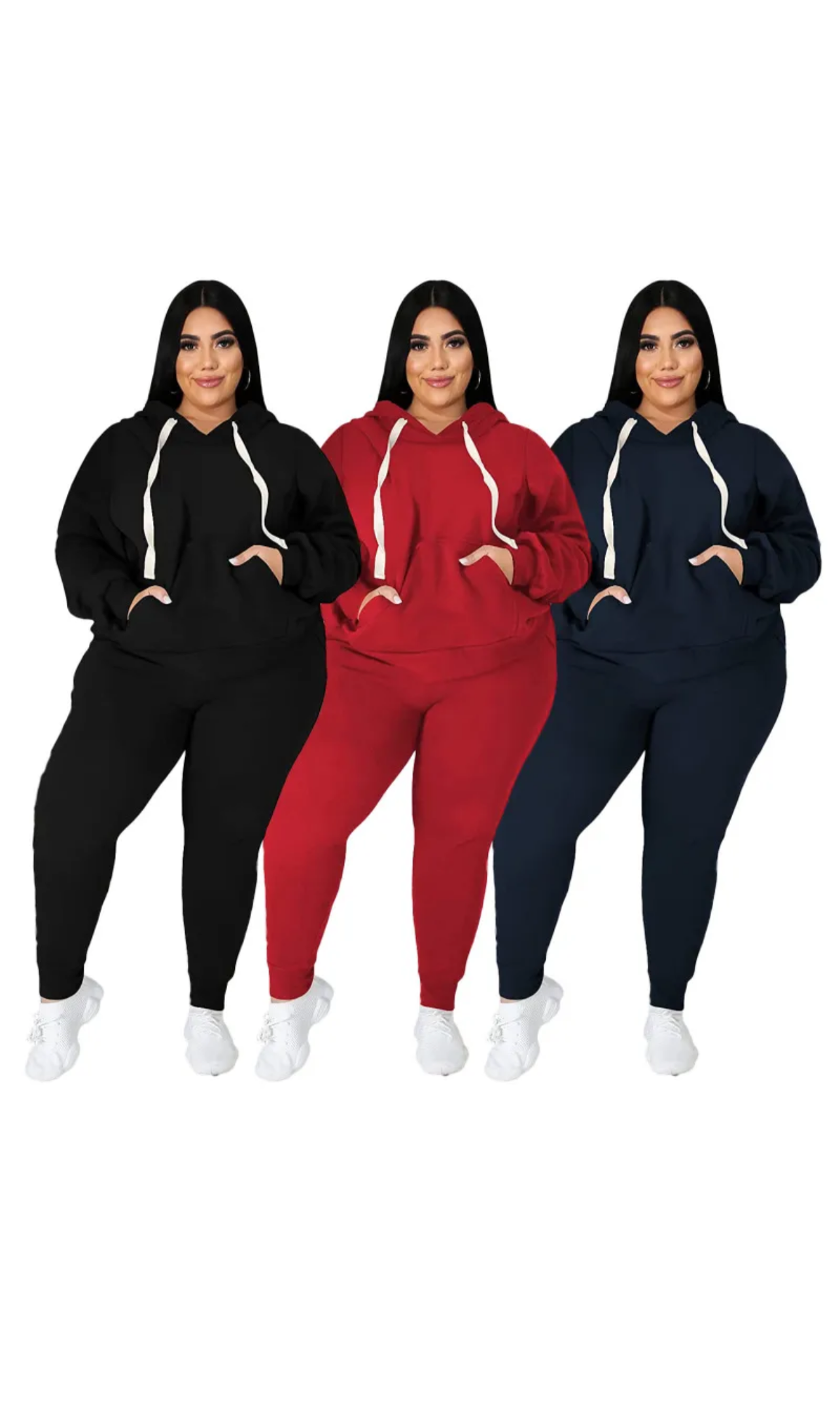 Plus Size Long Sleeve Hoodie with Sweat Pants - 2-Piece Set