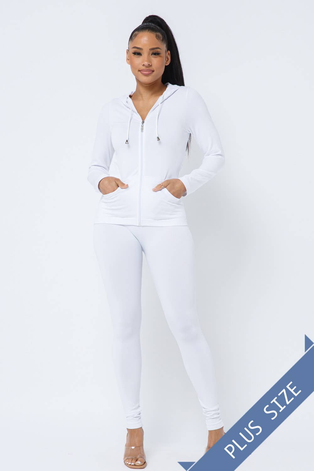 Plus Size Seamless Zip Up Hoodie Jacket And Leggings Set