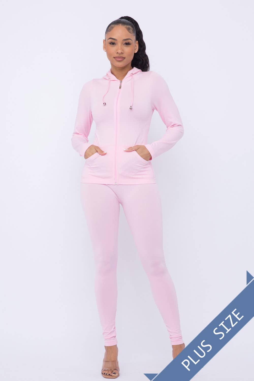 Plus Size Seamless Zip Up Hoodie Jacket And Leggings Set