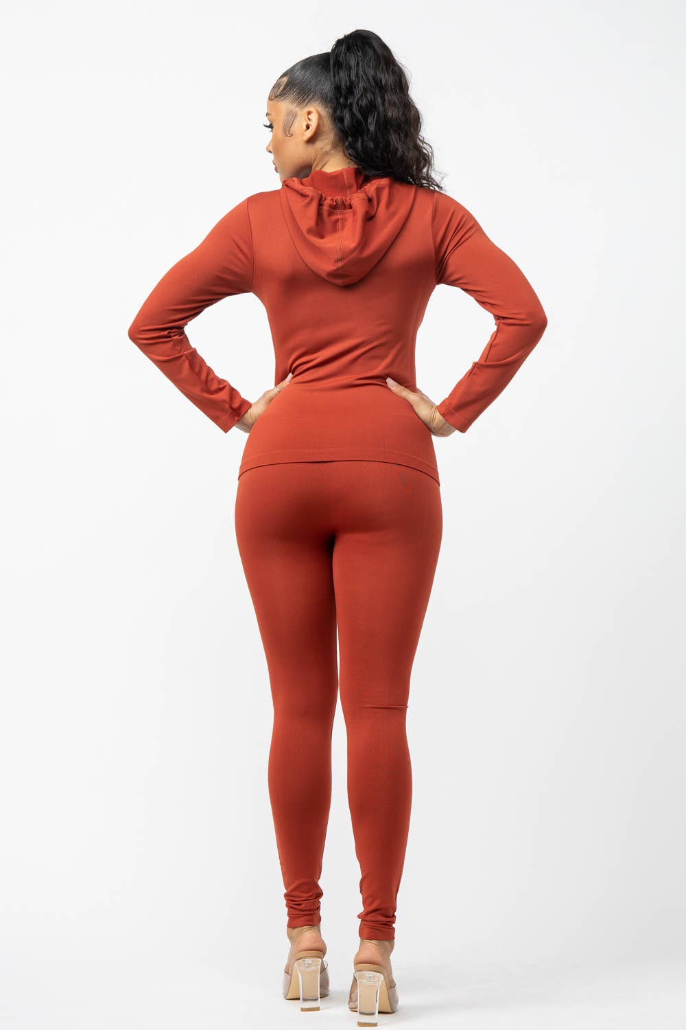 Plus Size Seamless Zip Up Hoodie Jacket And Leggings Set