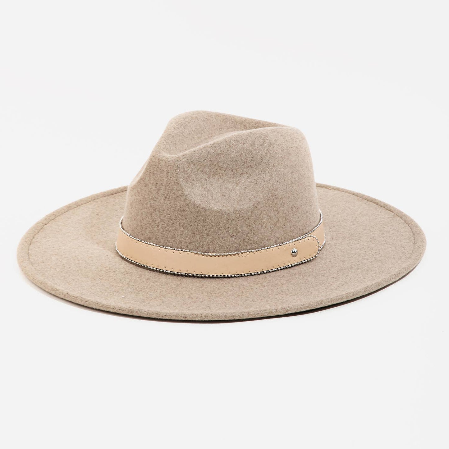 Faux Leather Strap Flat Brim Fedora Hat