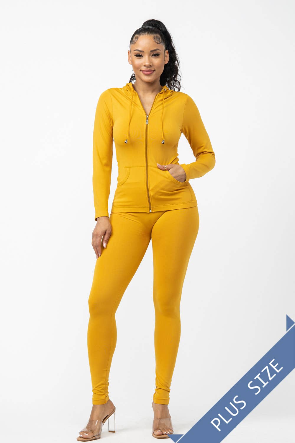 Plus Size Seamless Zip Up Hoodie Jacket And Leggings Set