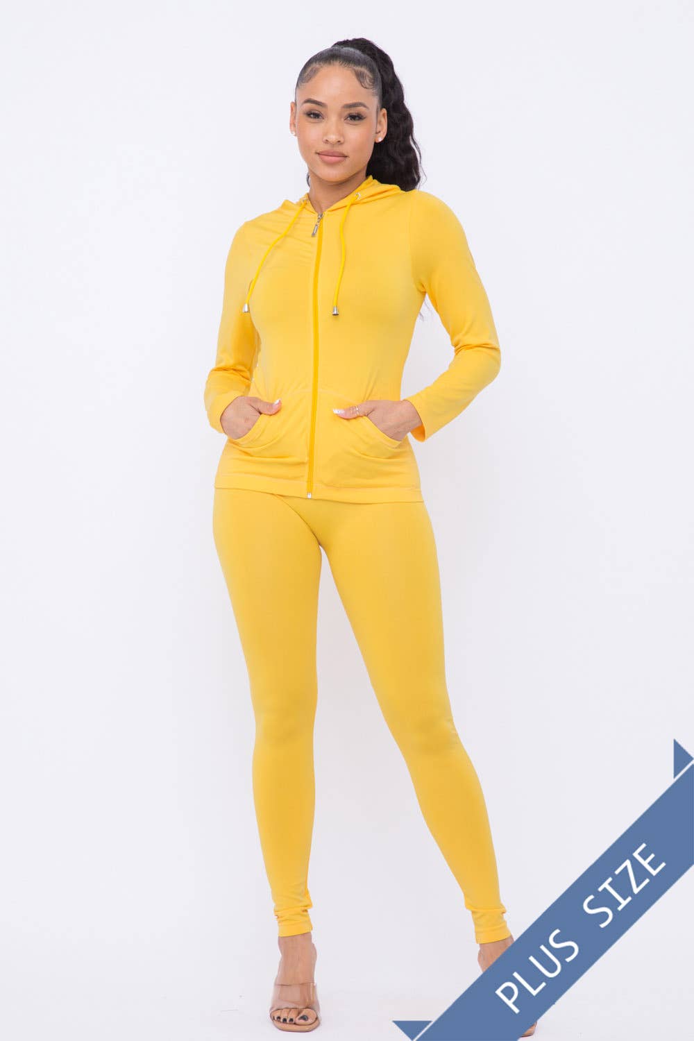 Plus Size Seamless Zip Up Hoodie Jacket And Leggings Set