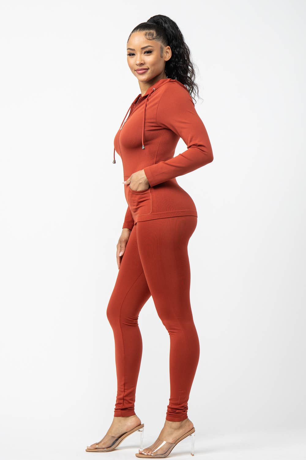 Plus Size Seamless Zip Up Hoodie Jacket And Leggings Set