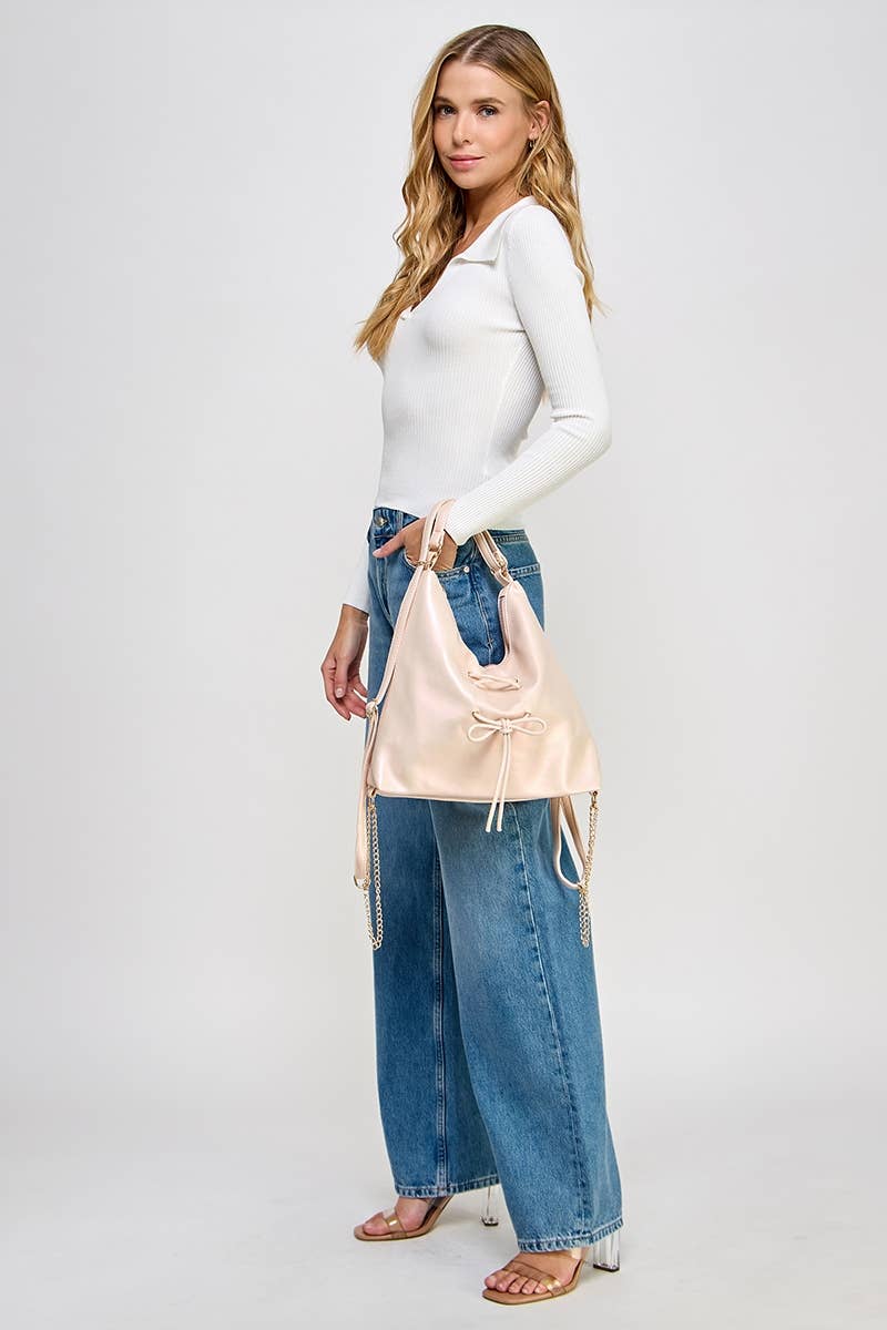 Faux Leather String Bow Know Shoulder Bag