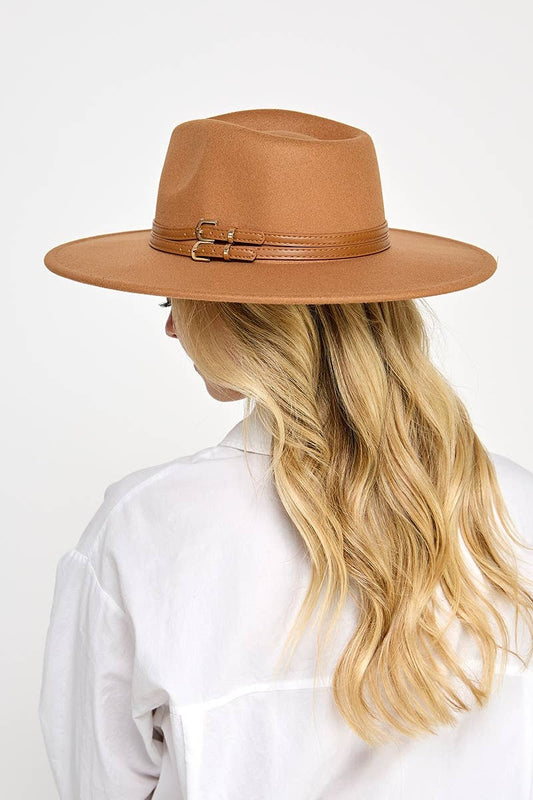 Double Belt Strap Fedora Fashion Hat