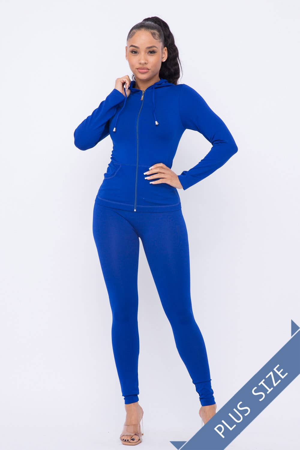 Plus Size Seamless Zip Up Hoodie Jacket And Leggings Set