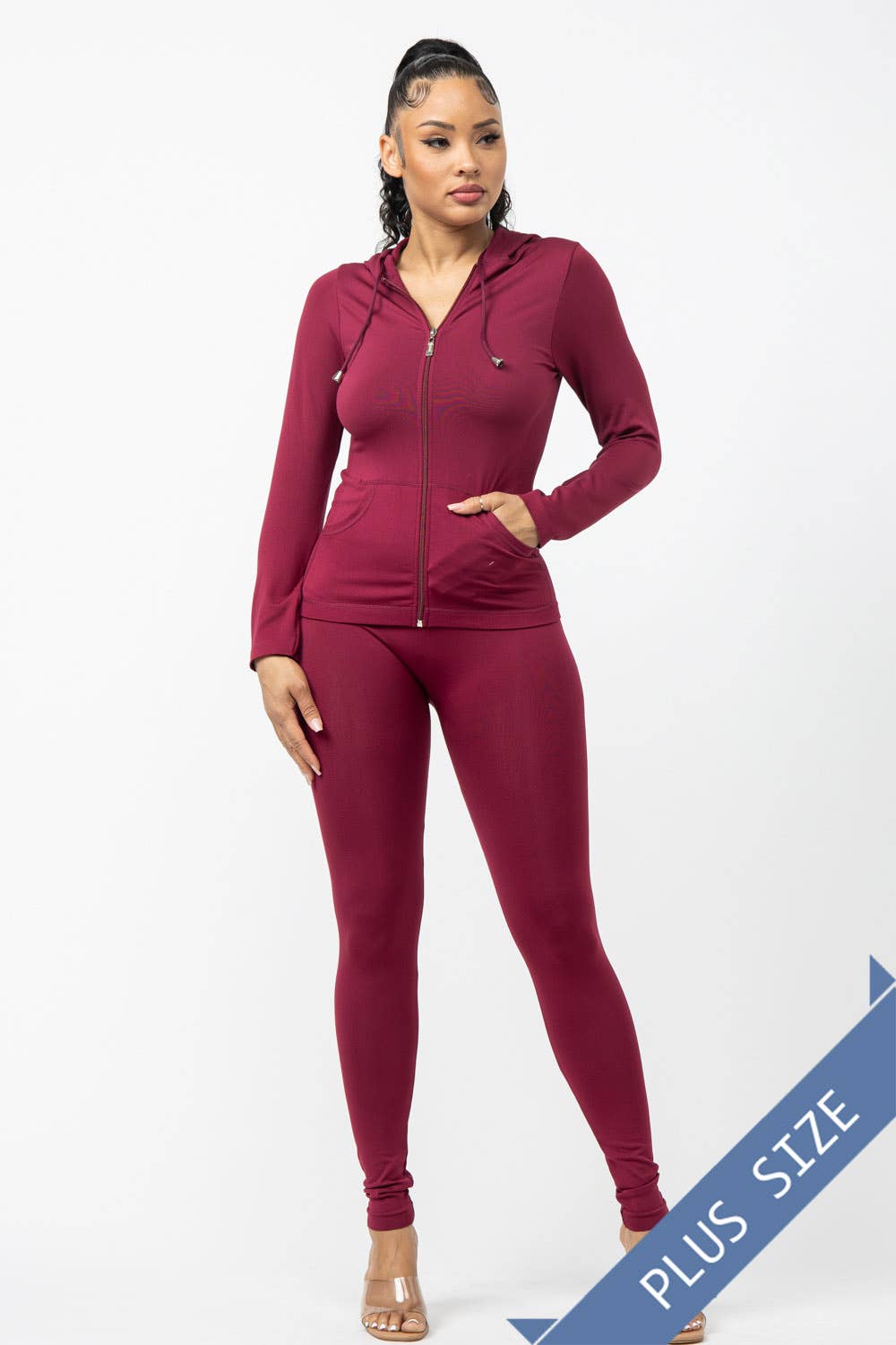 Plus Size Seamless Zip Up Hoodie Jacket And Leggings Set