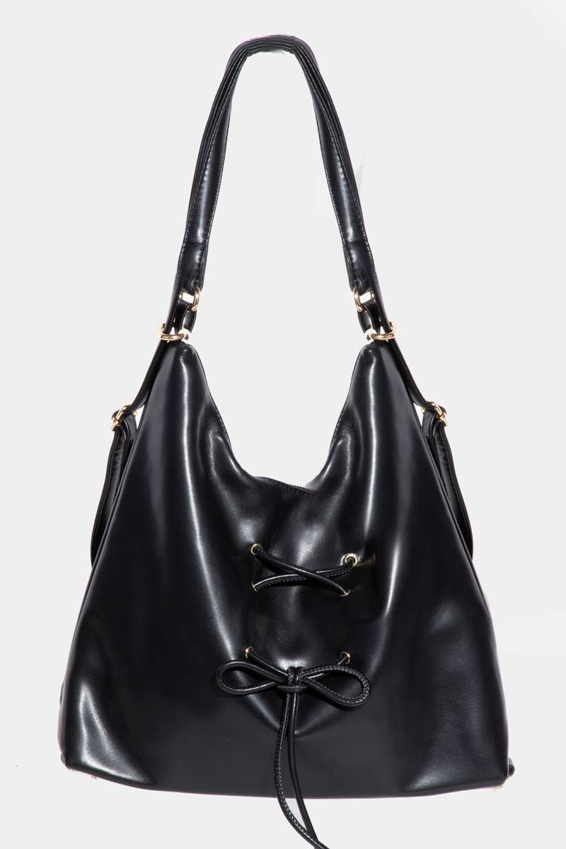 Faux Leather String Bow Know Shoulder Bag